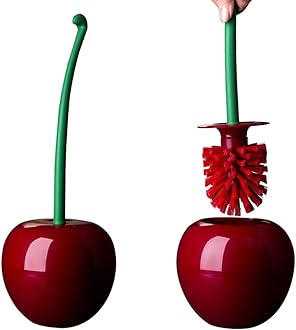 Dora Bridal Toilet Brush and Holder Set, Cherry Toilet Brush Set, Cute Toilet Bow Brush with Long Handle, Bathroom Tool Cleaner Accessories for Cherry Shape Bathroom Decor(1 Brush, 1 Holder)