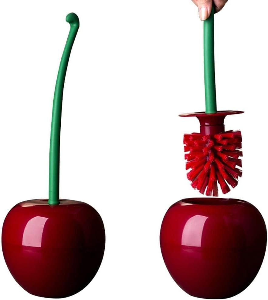 Dora Bridal Toilet Brush and Holder Set, Cherry Toilet Brush Set, Cute Toilet Bow Brush with Long Handle, Bathroom Tool Cleaner Accessories for Cherry Shape Bathroom Decor(1 Brush, 1 Holder)