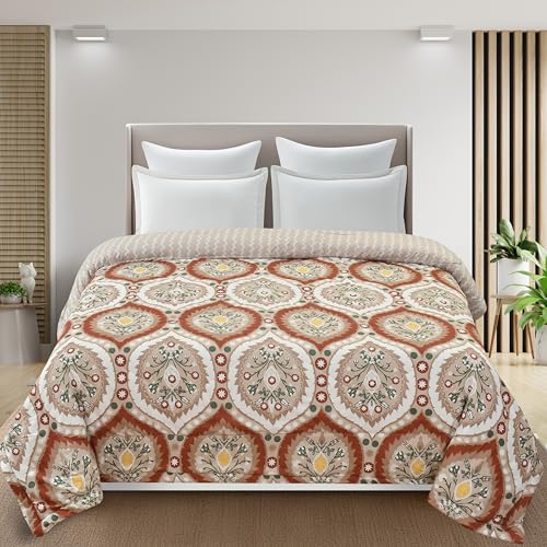 Image of Florida Microfiber Floral Double Bed Comforter | 220x240 cm | 180 GSM | Soft Reversible Lightweight Comforter for All Seasons Orange