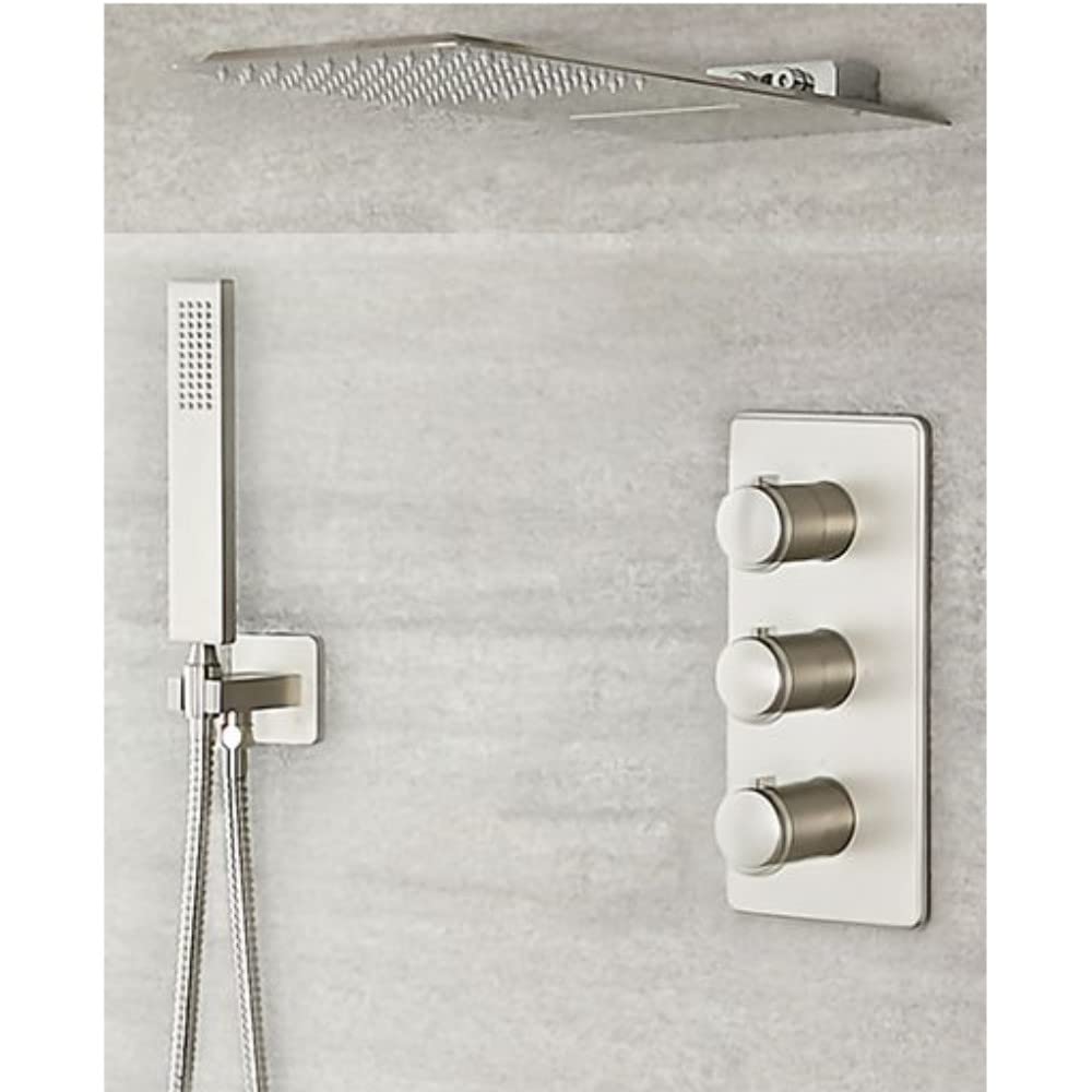 Milano Hunston Thermostatic Mixer Valve 200Mm X 500Mm Waterblade Shower Head Handset - Nickel