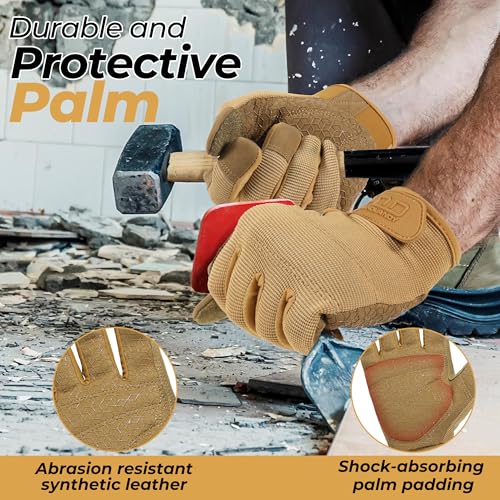 Image of HANDLANDY Work Gloves for Men & Women, Utility Mechanic Working Gloves Touch Screen with Grip, Flexible Breathable Gardening Gloves for Yard Maintenance (Large, 1 Pair)