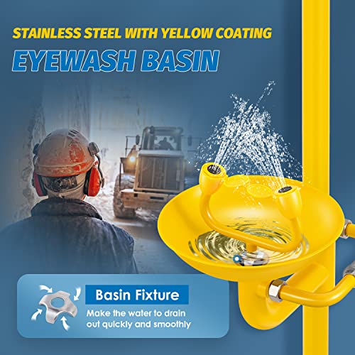Image of Combination Eye Wash Station and Shower Emergency Shower Eyewash Station OSHA Approved for Industrial & Commercial & Lab Use, Stainless Steel with ABS Coating, NPT Threads
