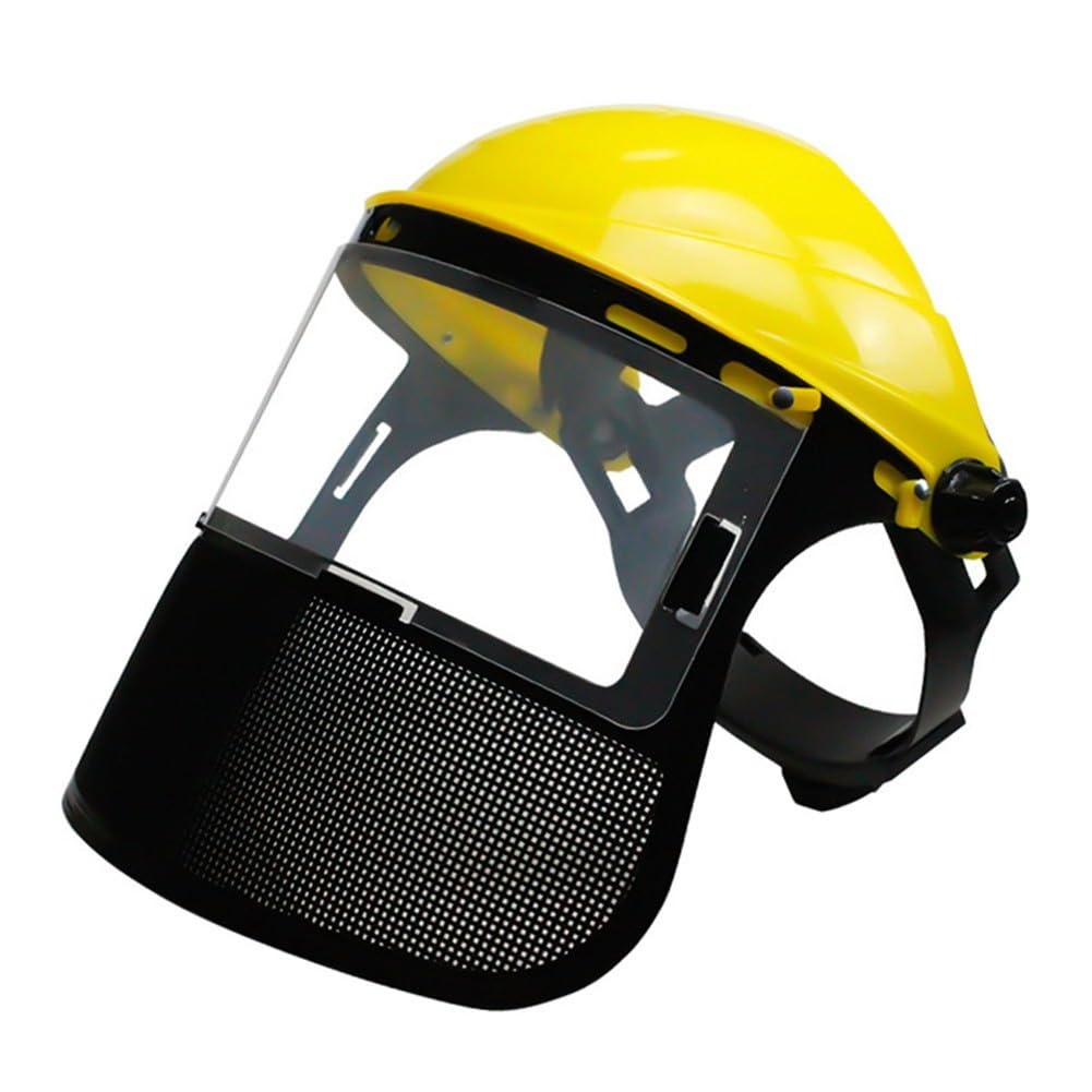 Visiera di protezione per decespugliatori, casco professionale di sicurezza forestale con motoseghe in ferro integrale, regolabile, portatile, per lavori di giardinaggio (copertura in rete arancione)