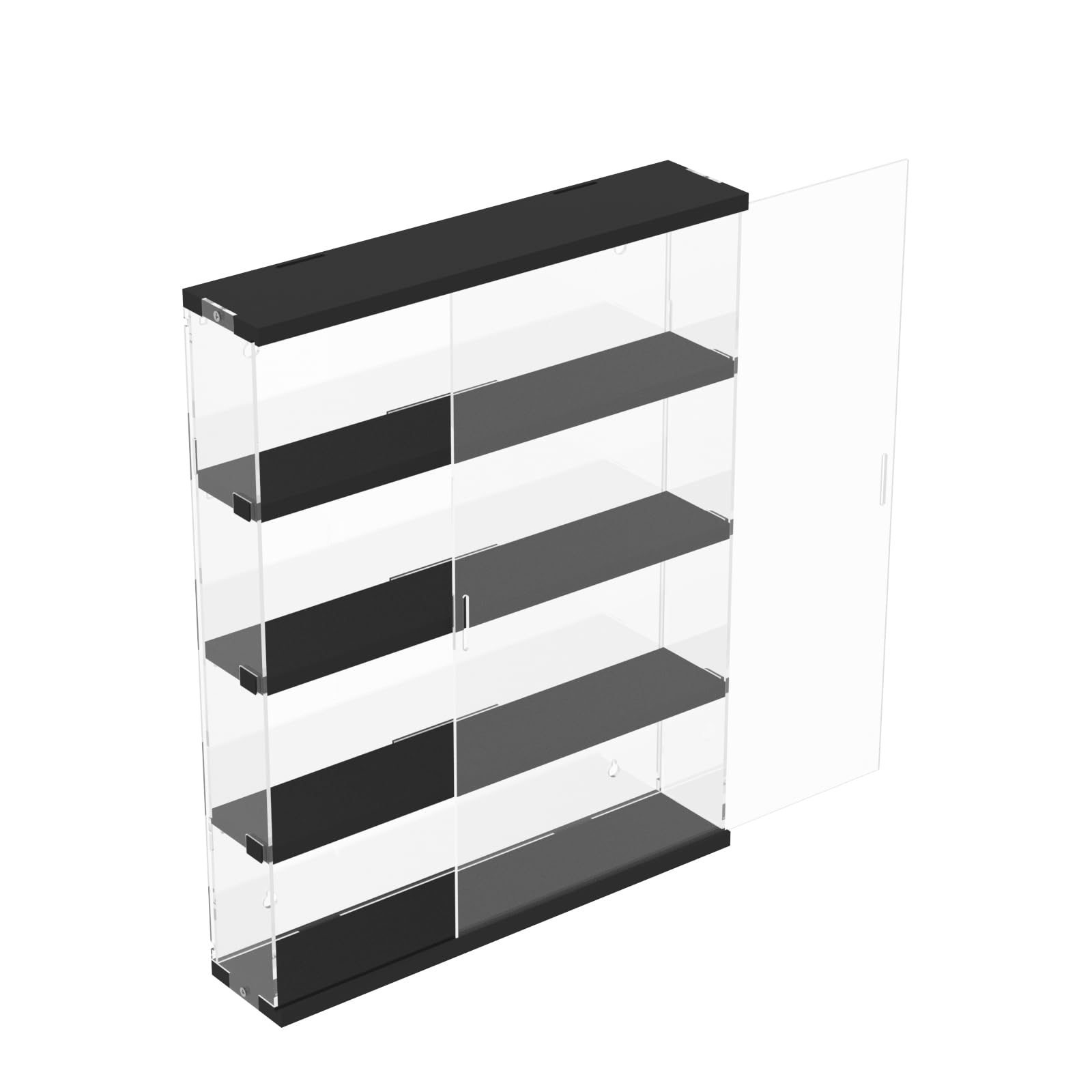 Vetrina Espositiva Espositore da Parete per Collezionismo Miniature, 4 ripiani Teca Plexiglass Trasparente Vetrinetta Soggiorno, 40 x 8,5cm x 50cm
