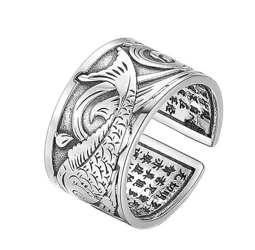 Miniblings Fisch japanisch Ring Fingerring Schriftzeichen Koi silber - Origineller Modeschmuck I Fingerring mit Motiv I verstellbar one Size