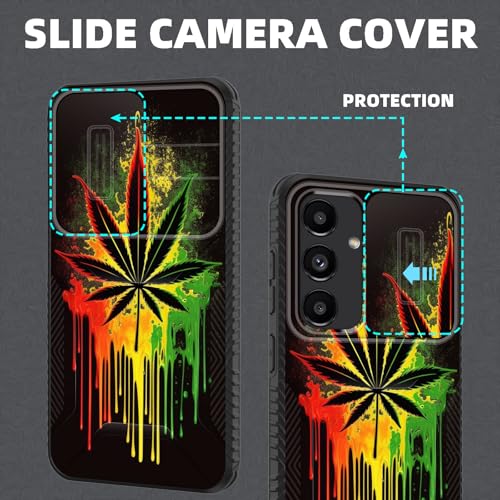 wiaekosef for Galaxy S25 FE Case Built in Slide Camera Lens Cover,Heavy Duty Shockproof Protection Dual Layer Case for Samsung Galaxy S25 FE 6.7" 2025,Marijuana Leaf Weed - image 3