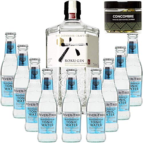 Paquete GINTONIC - Gin Roku + 9 del árbol de fiebre mediterránea Agua - (70cl 20cl + 9 *) + Pot 50 rodajas de pepino deshidratado