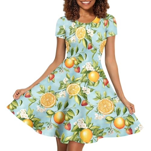 Image of HUGS IDEA Womens Puffy Swing Midi Dress Round Neck Short Sleeve Party A-Line Dresses