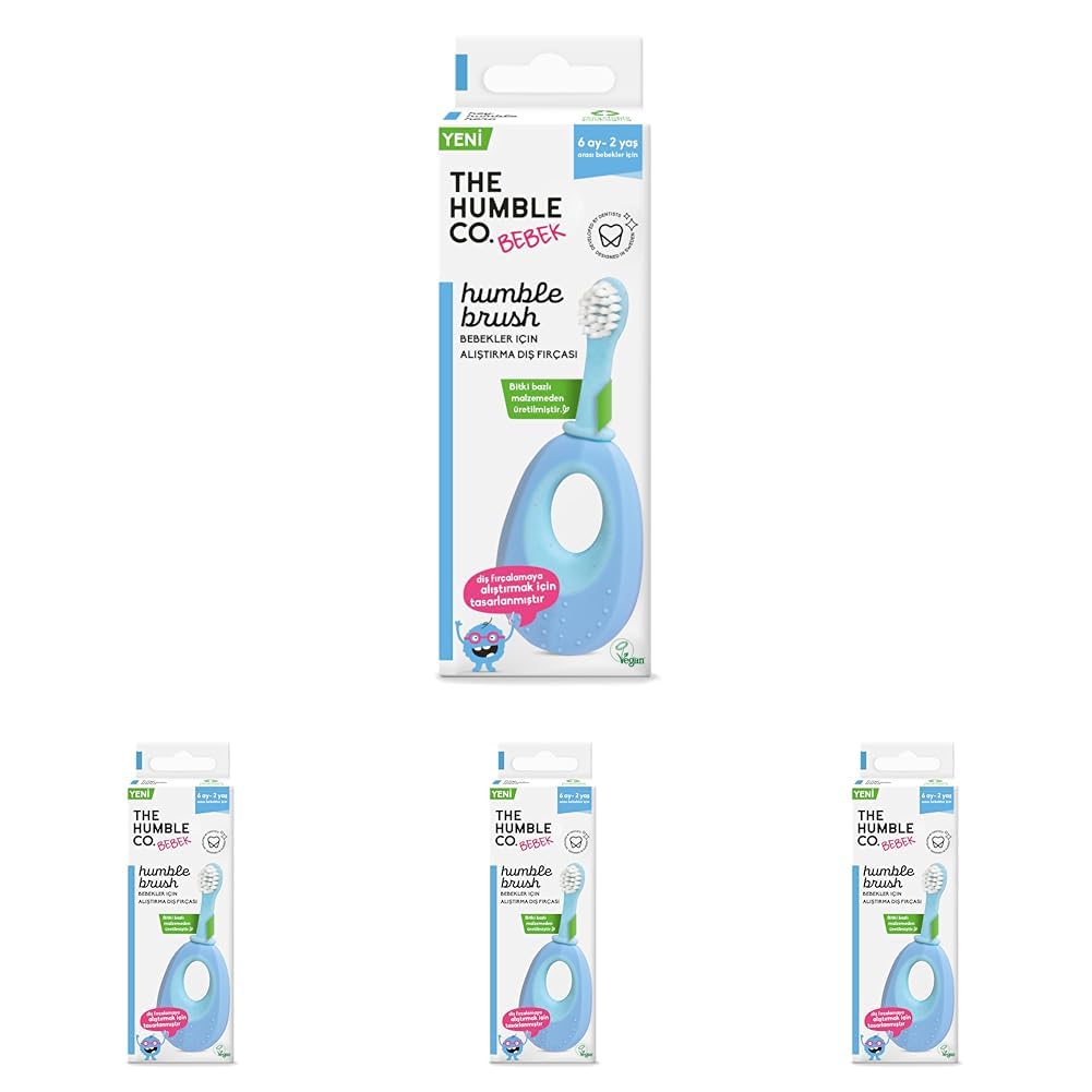 The Humble Co. - Humble Brush Baby Bebekler için Alıştırma Diş Fırçası - Mavi (TAVSİYE YAŞ 6+ Ay - 2 Yaş) (4 paketi)