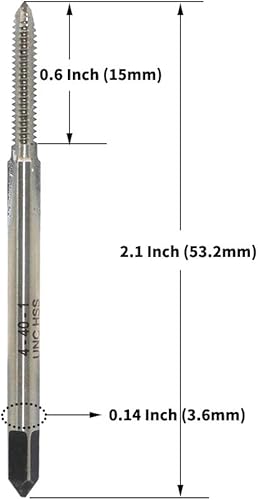 Miniatura 2 de Macho de rosca 4-40 UNC paso de 3 flautas, rosca de acero de alta velocidad que forma el grifo puntiagudo, mano derecha, acabado sin recubrimiento