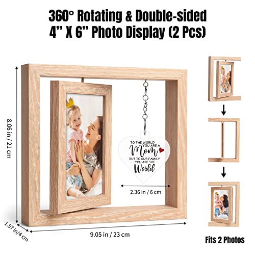 Best Mom Gifts Mothers Day Gifts - Mother Picture Frame Double Sided Display 4X6 Photo With Warm Heart Pendant For Mom Mother-In-Law, Mom Birthday Gifts Wood Mom Tabletop Picture Frame #TOP1