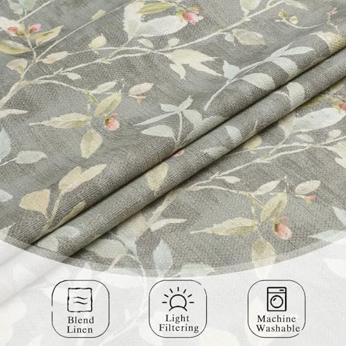 Image of Chyhomenyc Linen Blend Window Curtains 63 Inch Length 2 Panels, Light Filtering Floral Printed Curtain Drapes for Living Room, Rod Pocket Soft Bedroom Curtain Panels, 38Wx63L Inch, Grey