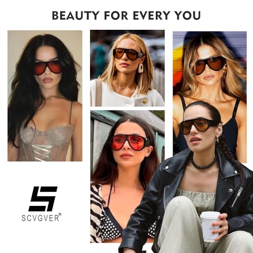 SCVGVER Oversized Sunglasses Womens, Aviator Sunglasses for Women Men, Retro 70s Shades Glasses, UV400 Protection2