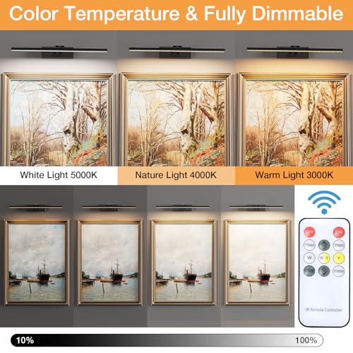 Image of 16 in Picture Light, 5000mAh Battery Operated, Timer Cordless Art Lights for Paintings, Remote Control&Touch, Black, Gallery Dartboard Art Bedroom Bathroom