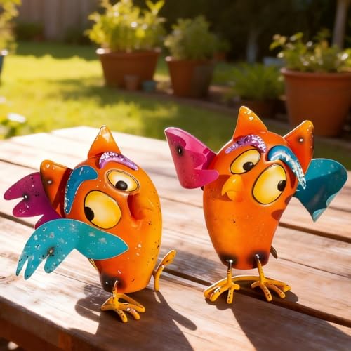 Natelf Set de 2 Estatuas de Pájaros de Metal para Jardín miniatura 2