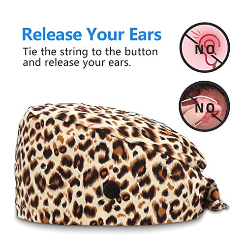 Image of QBA Adjustable Working Cap with Button, Cotton Working Hat Sweatband, Elastic Bandage Tie Back Hats for Women & Men, One Size
