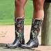 XEYANFYS Women's Cowboy Embroidery Floral Western Boots Black Cowgirl Boots Chunky Low Heels Handmade Rivets Pull on Vintage Wide Calf Knee High Shoes
