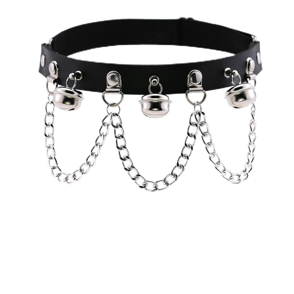 Pu Leather Gothic Style Leg Loop with Elastic Band and Silver Bell Chain Punk Chic Leg Ring for Women for Gothic and Punk Fashion