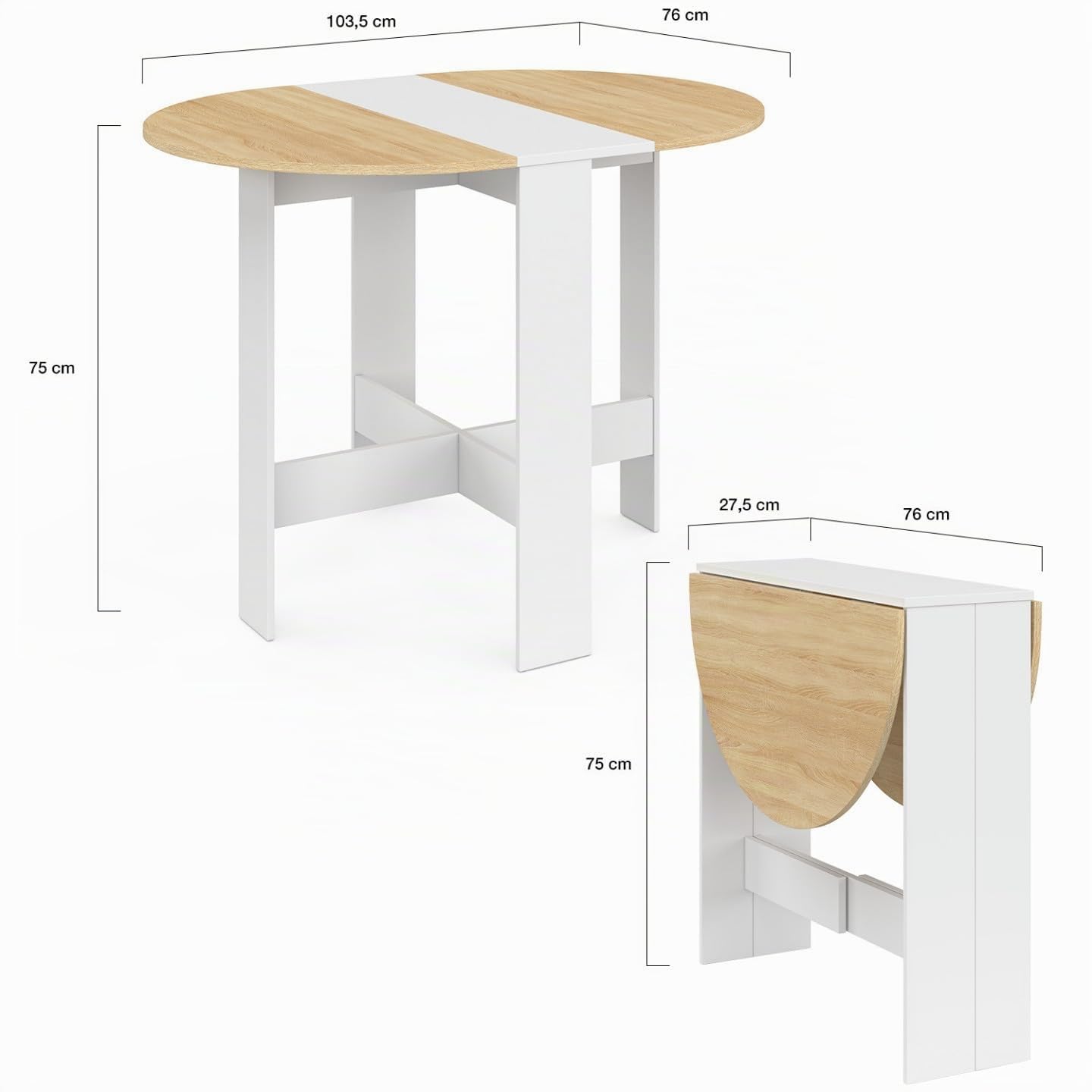 IDMarket - Table Console Pliable Ronde EDI 2-4 Personnes 103 x 76 cm