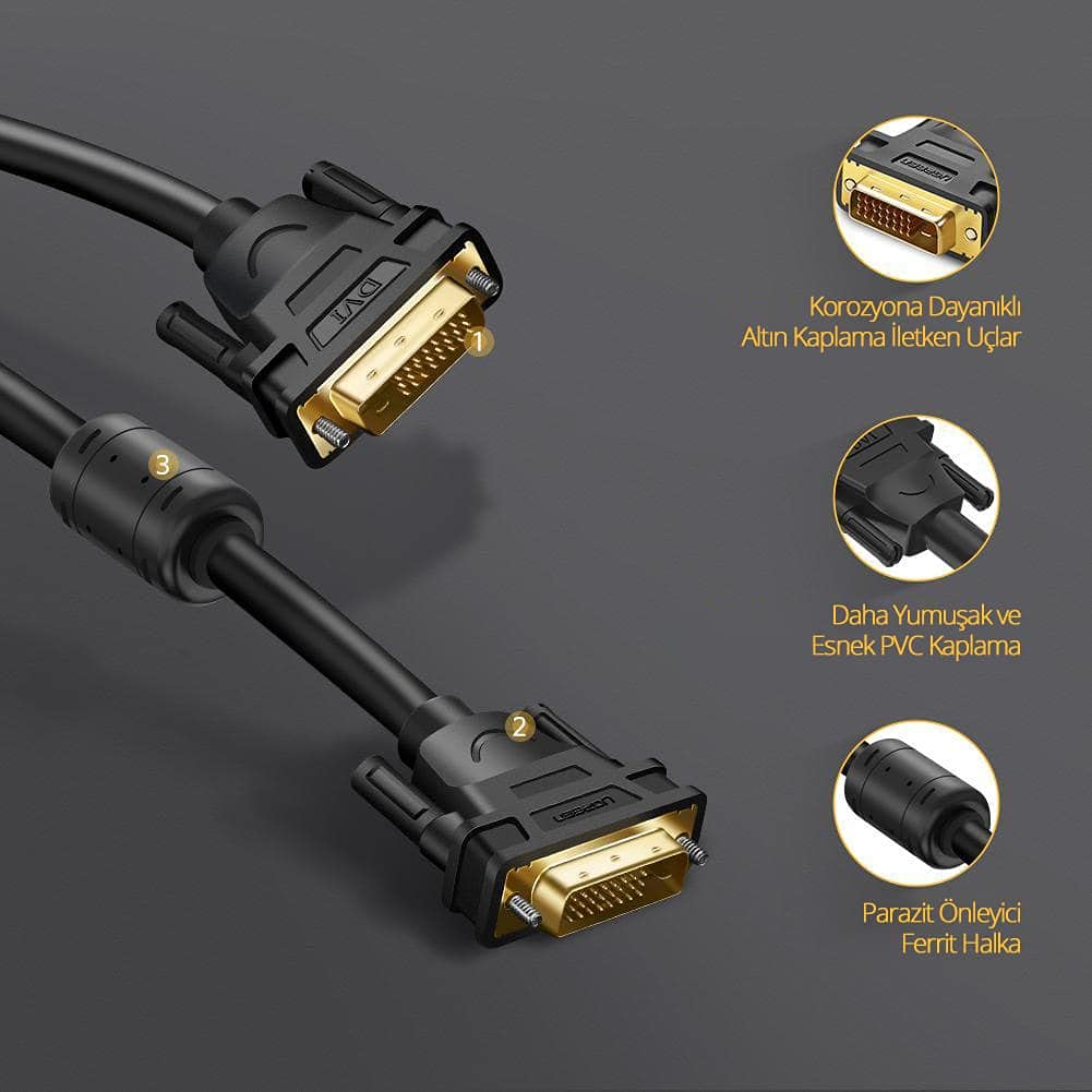 Ugreen 24+1 DVI Çift Taraflı Görüntü Aktarma Kablosu 8 Metre