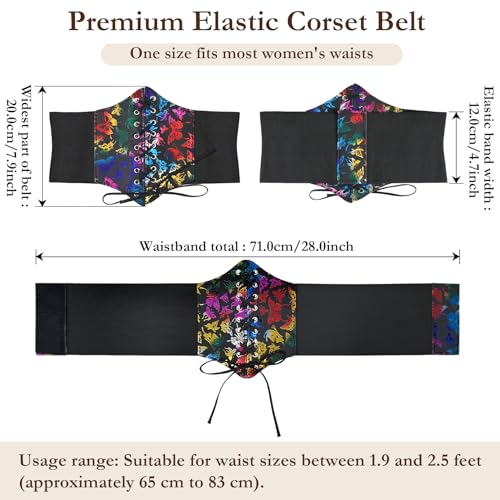 Womens Elastic Waist Belts Wide Elastic Lace Up Pirate Corset for Dress Colorful Butterfly Renaissance Waist Cinch Belt for Costume2
