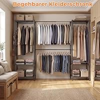 Himimi Kleiderständer Stabil, Offener Kleiderschrank System mit 4 Kleiderstangen & 6 Höhenverstellbaren Regalen, Teleskop-Kleiderständer Schwerlast Metall für Schlafzimmer, 35×(182-240)×180cm, Schwarz – Ansicht 3