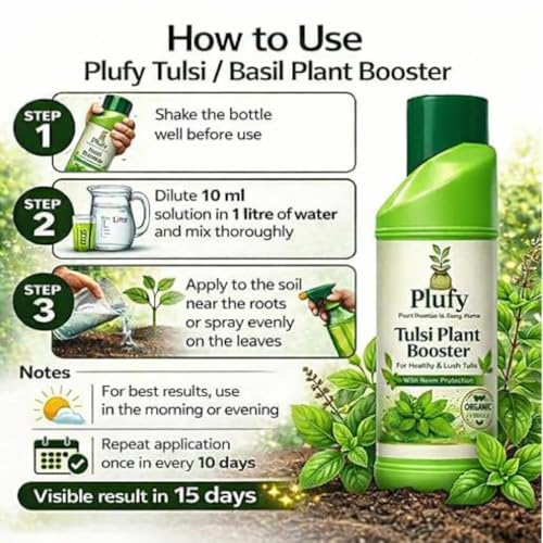 Image of Tulsi Booster - 250 ML, Tulsi plant fertilizer for growth | Organic Holy Basil Plant Food with Balanced Nutrients | Growth Booster for Healthy Leaves, Strong Roots & Fast Growth