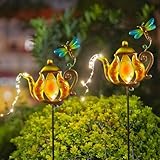 Viterlight 2 Pack Pathway Lights Solar Powered, Metal Solar Lights Outdoor Decorative Yard Ornaments Waterproof Landscape Lighting for Garden, Porch Decor - Yellow