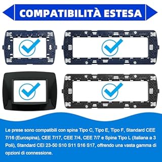 Voltix 10 Pezzi Prese Schuko da Muro 2P+T 16A Compatibili con BTicino Living Light e Living International, Nero - Placche Compatibili BTicino (10)
