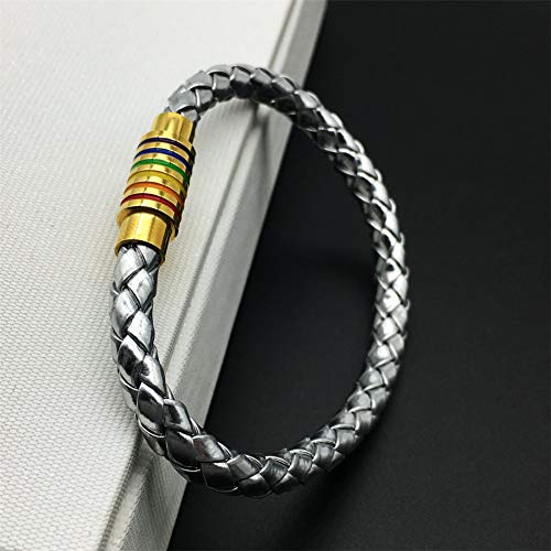 Image of Leather Braided LGBT Rainbow Bangle Bracelet - Gay & Lesbian Pride