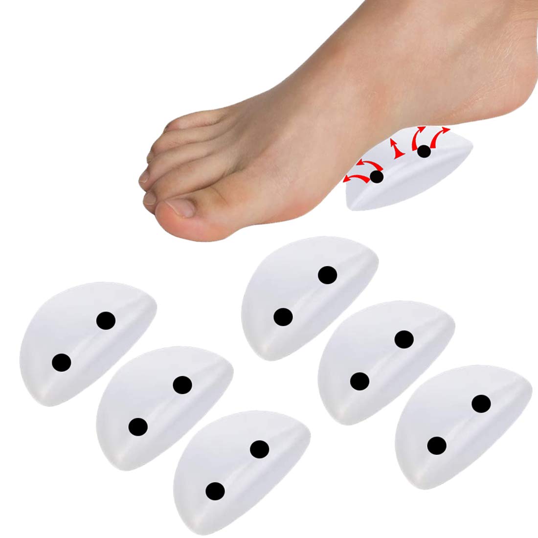 McvcoyhArch Support Gel Pads with Megetic Pack of 6 High Arch Cushions - Adhesive Felt Foot Insert for Men Women - for Shoes, Sandals, Flip Flops, Boots, High Heels, Flat Feet