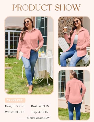Image of IN'VOLAND Women Plus Size Button Down Shirts Long Sleeve Office Work Blouse