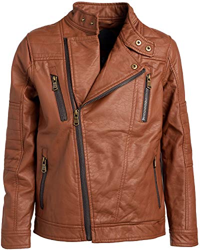 URBAN REPUBLIC Big Boys' Faux Leather Asymmetrical Zipper Moto Jacket, Size 18/20, Cognac