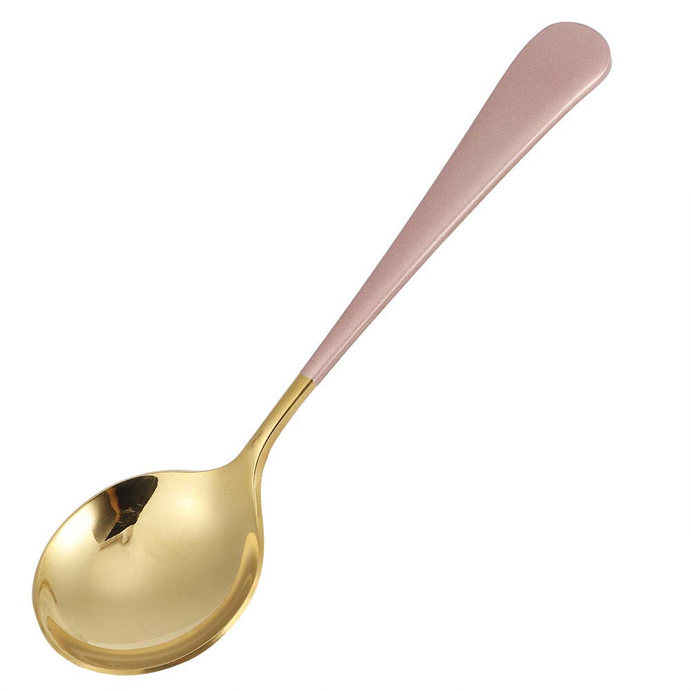 5Pcs Soup Spoons, Round Stainless Steel Teaspoons Small Coffee Spoons 6.3 x 1.7inch(Pink)