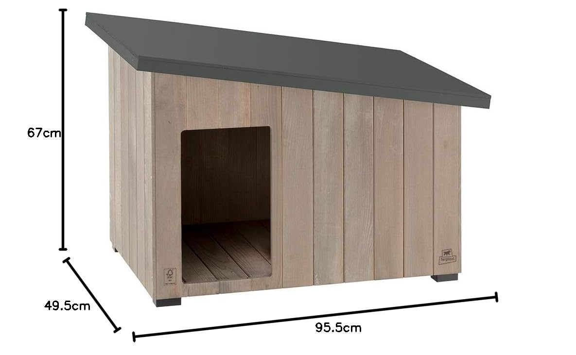 Ferplast ARGO 80 Casetta per Cani in Legno FSC - Tetto Spiovente, Apribile - Trattamento Resina Impermeabile & Anti-UV - Piedi Isolanti - Porta Rifinita - 83 x 47 x h 60 cm