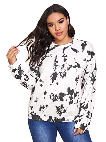 SheIn Women's Plus Size Tie Dye Long Sleeve Round Neck Drop Want - Main Image