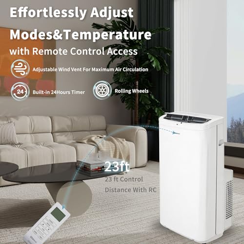 Image of Shinco 14,000 BTU White Portable Air Conditioner with Heater up to 700 Sq. Ft, Ac Heater Combo Window Unit, Portable AC Unit with Dehumidifier & Fan, Cools & Heats,Remote Control and Window Kit