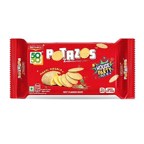Britannia 5050 Potazos Masti Masala Spicy Flavoured Crisps | 286 gm | Potato and Biscuit ka tasty combination
