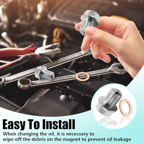 CJMUQHEHH Magnetische Ölablassschraube M14x1,5 mit Dichtring, Edelstahl Schraube für Ölwanne, Verschlussschraube mit 5 Stück Kupferscheiben ölschraube, Ablassschraube für Autos, Motorräder und Boote