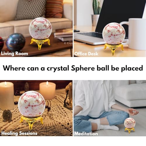 Image of Certified Cinnabarite Crystal Ball for Meditation - Premium Crystal Vastu Items for Home and Feng Shui Items for Good Luck - Ideal for Pooja Supplies and Spiritual Practices (1.5 inch Inch)