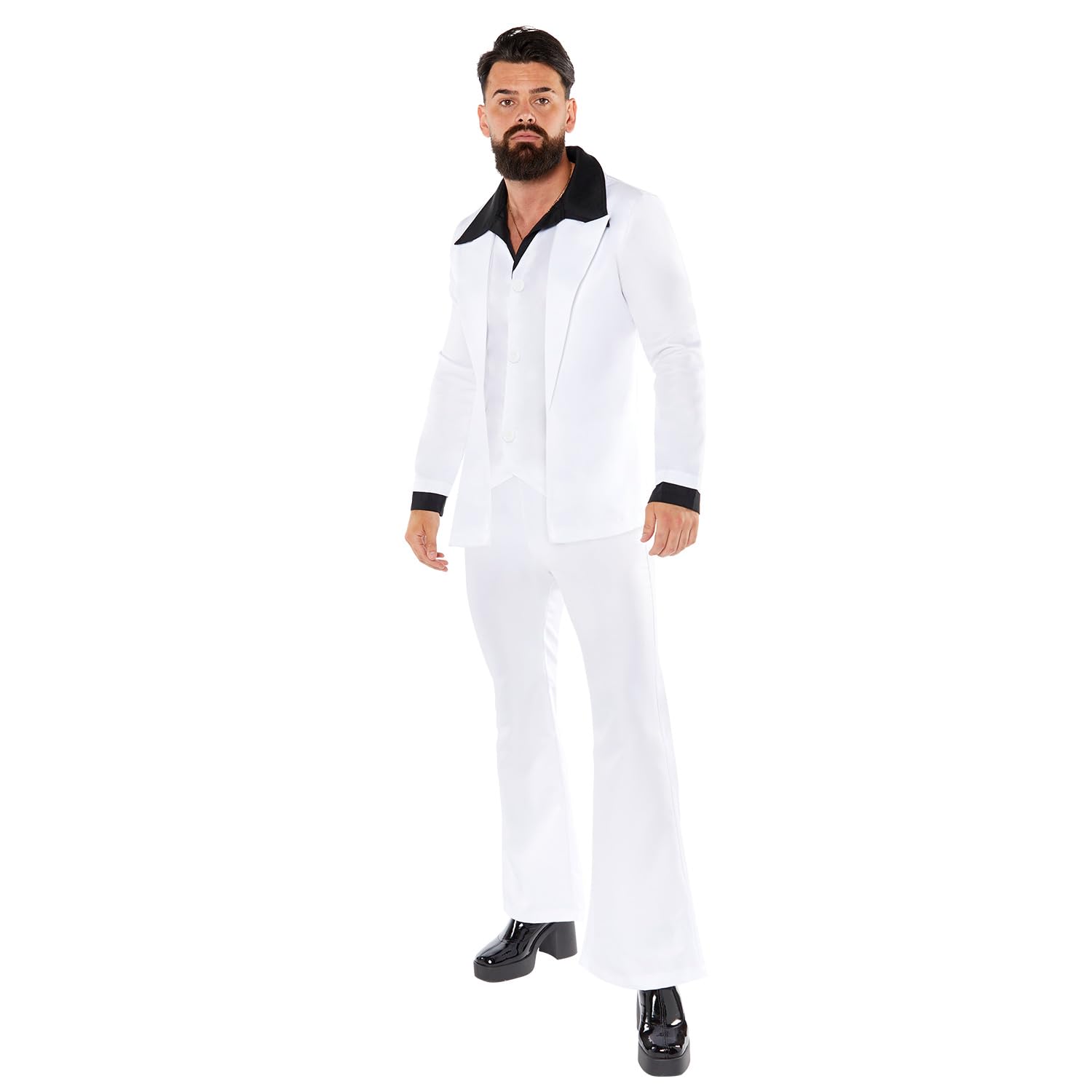 amscan 9919034 Men's 1970's Black & White Disco Suit Adults Fancy Dress Costume (Chest size: 40")