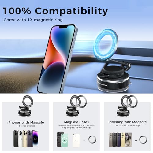 JOULPOUZA 360° Adjustable Car Phone Holder for Magsafe, Magnetic Vacuum Suction Cup Dashboard Cell Phone Mounts Car Mobile Stand for iPhone 17 Pro Max 16 15 14 & Android and Universal All Smartphones — view 5