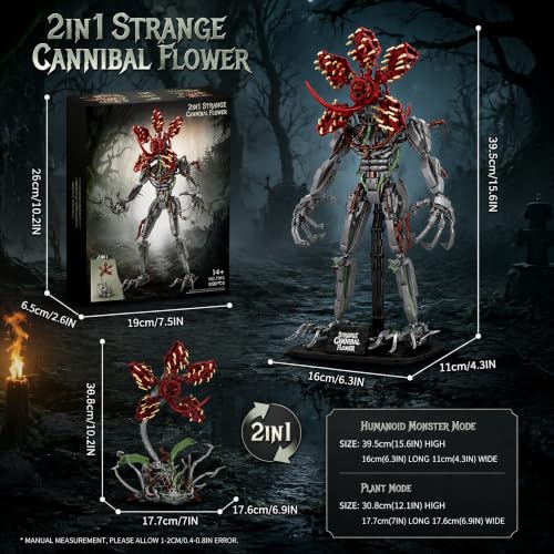 Image of 2-in-1 Strange Cannibal Flower Building Block Set 858 Pcs Botanical Monster Action Figure for Adults & Teens Sci-Fi Horror Creature Model Kit Unique Halloween Room Desk Decor Gift