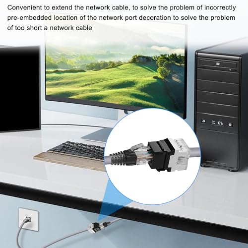 XMSJSIY CAT 6A Keystone Ethernet Extension Cable RJ45 8P8C Keystone Female to Male Connector Network Adapter LAN Cord Internet Wire for Router Modem PC- 1.5M/4.9FT 2PCS - Thumbnail 6
