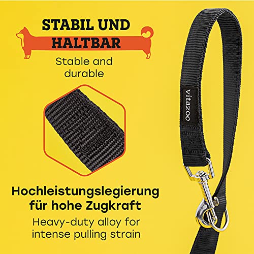 vitazoo Hundeleine in schwarz 2mx2,5cm, stabil und in 3 Längen verstellbar – auch als Führleine für große Hunde geeignet – bissfeste Welpenleine, Dog Leash