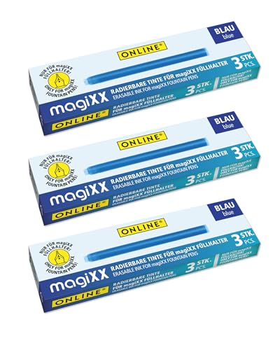 Online magiXX 9x radierbare Tintenpatronen für magiXX Tintenpatronen-Füllhalter I Vorteilspack Nachfüll-Patronen königsblau I erasable Fountain Pen I radierbare Tinte