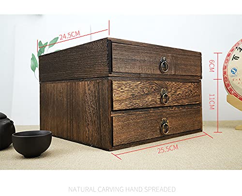 Cassettiera impilabile vintage in legno con cassetti estraibili, portagioie da scrivania e organizer per articoli di cancelleria per ufficio (25,5 x 24,5 x 16 cm)