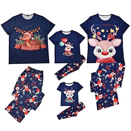 Family Matching Christmas Pajamas For Adult Letter Print Sleepwear Cotton Holiday Pjs Men Women Short Sleeve 2 Pieces Set(Navy,Xx-Large) #TOP13