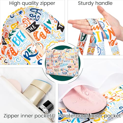 Image of Iioscre Beach Bag for Women, Causal Hobo Handbags with Zipper Inner Pocket, Foldable Swim Tote Bag for Vacation Essentials