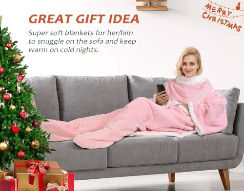Image of Catalonia Sherpa Wearable Blanket with Sleeves & Foot Pocket for Adults